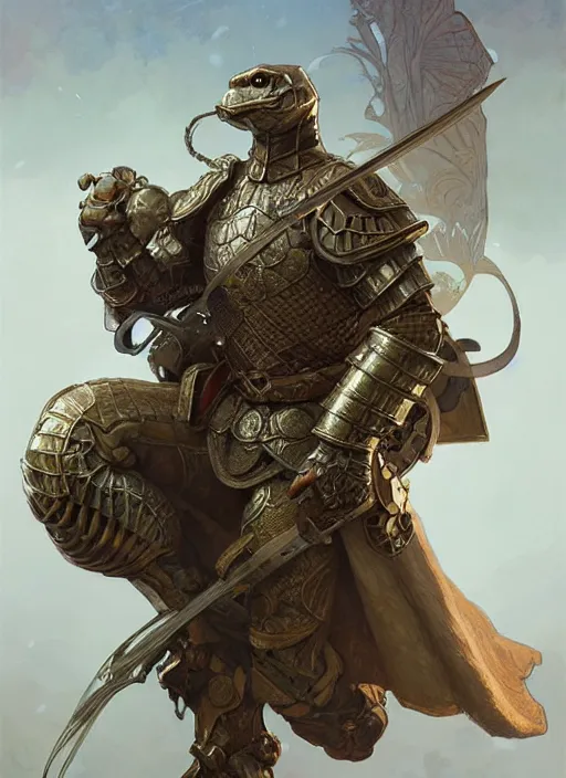 Image similar to A combat toad in armor, fantasy, intricate, elegant, highly detailed, digital painting, artstation, concept art, smooth, sharp focus, illustration, art by artgerm and greg rutkowski and alphonse mucha