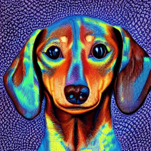 Image similar to image of a dachshund's portrait of a mandelbulb pattern in a semi - realistic art style,