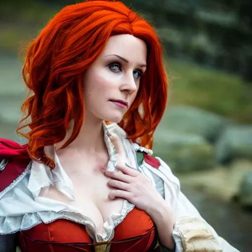 Prompt: Triss Merigold cosplay by Dominique Mcelligott, seductive gaze, 8k, professional photography, cinematic studio shot