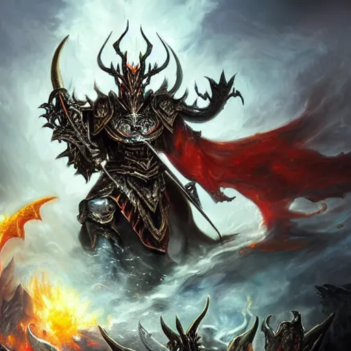 Image similar to archaon the everchosen, dungeons and dragons, d&d, artstation hall of fame gallery, #1 digital painting of all time, most beautiful image ever created, emotionally evocative, greatest art ever made, amazing breathtaking image