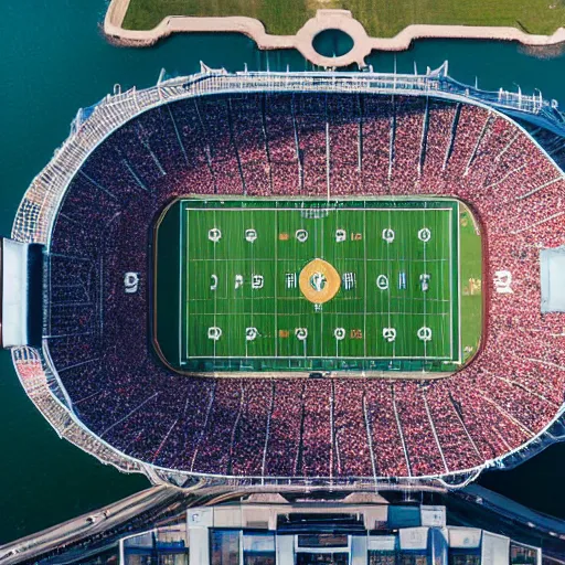 Image similar to top view of football stadium in ocean, wide shot