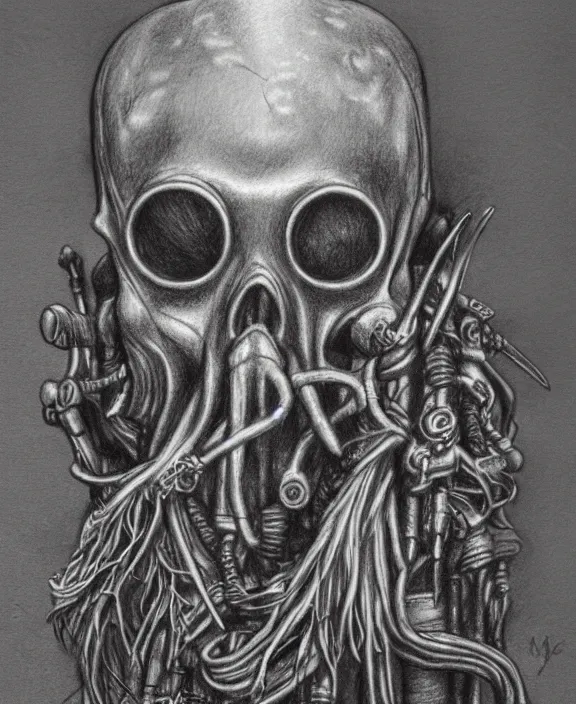 Image similar to a detailed pencil drawing of a steampunk davy jones