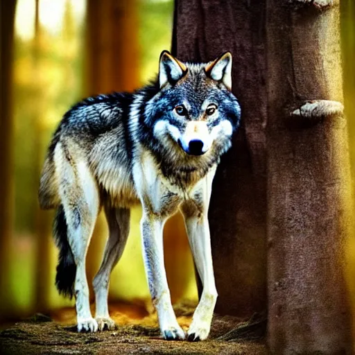 Image similar to an wolf + man + hybrid, animal photography