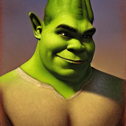 Image similar to shrek, extremely sensual, hyperrealistic, portrait drawn by jean - leon gerome