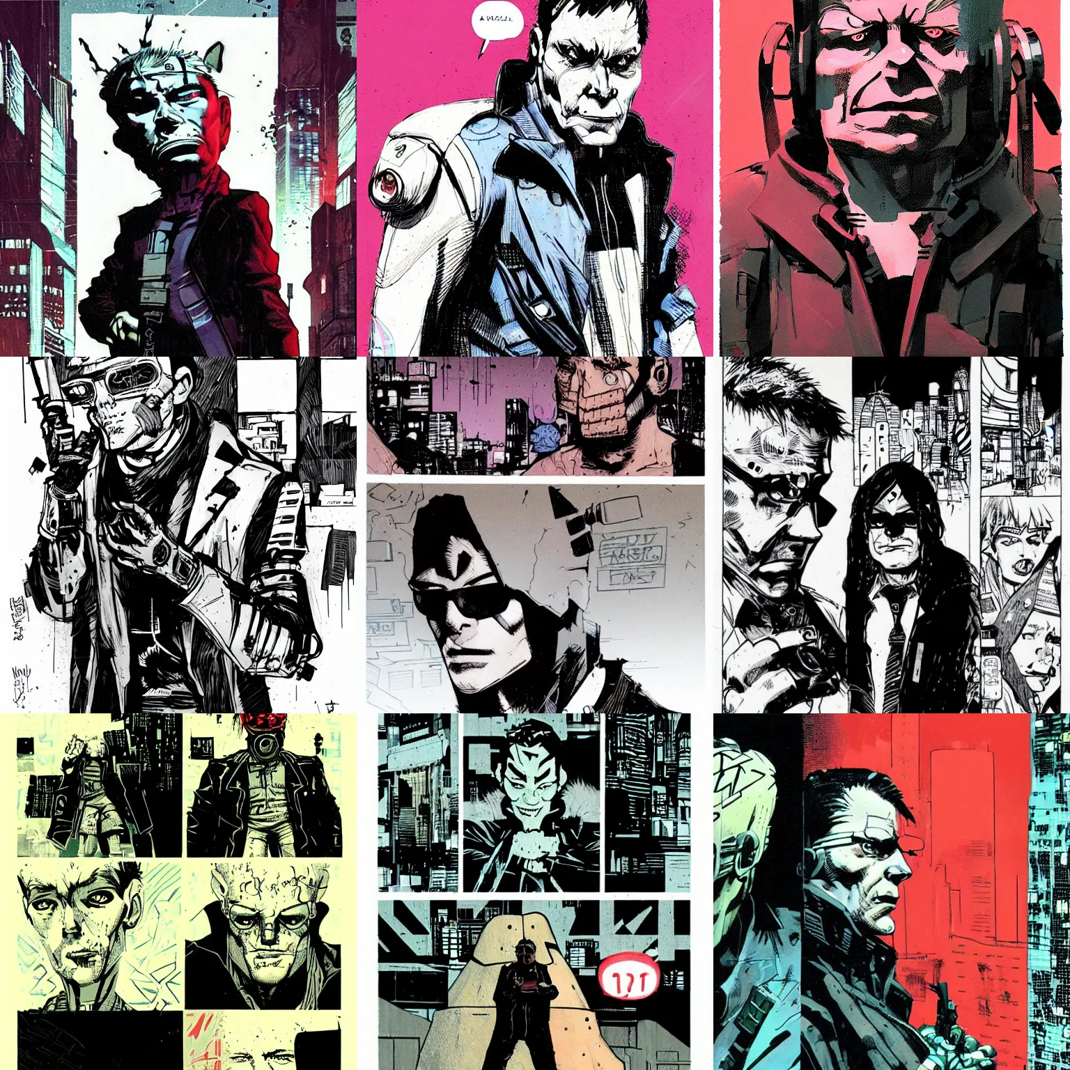 Prompt: cyberpunk francois legault by ashley wood and by jamie hewlett