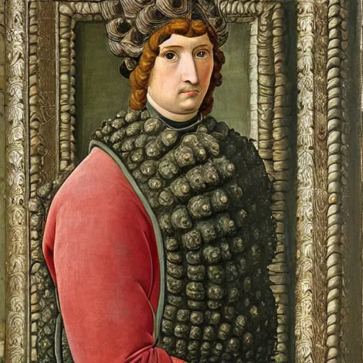 Prompt: portrait of ankylosaurus dressed as an italian nobleman, 1 4 0 0, painting by botticelli