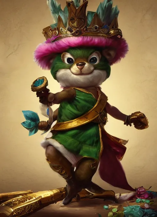 Prompt: teemo from league of legends, as king louis xv, hyper detailed, digital art, trending in artstation, cinematic lighting, studio quality, smooth render, unreal engine 5 rendered, octane rendered, art style by klimt and nixeu and ian sprigger and wlop and krenz cushart