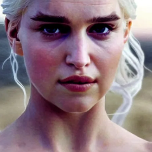 Prompt: a selfie of daenerys targaryen played by a young natalie portman, smooth skin, purple eye color, ethereal beauty, medium shot, detailed eyes, vivid, golden hour