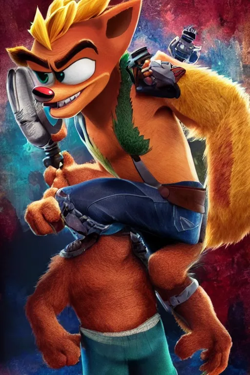 Image similar to Chris Pratt as Crash Bandicoot, set photograph, cover of Vogue