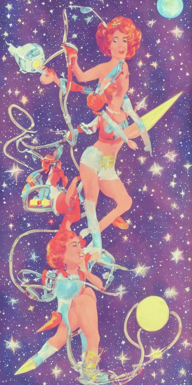 Prompt: retro space girl fairy cosmonaut