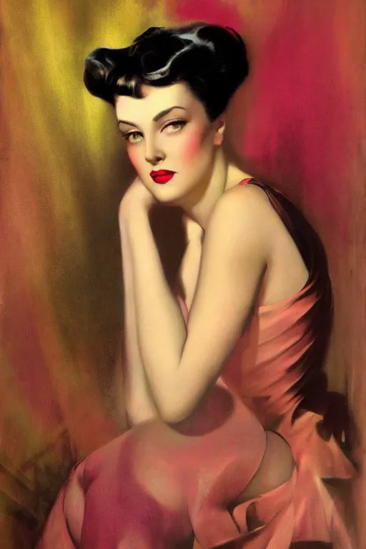 Prompt: Portrait by Rolf Armstrong