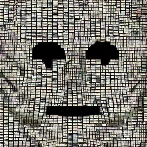 Image similar to evil face made out of digital code, on computer screen, old computer