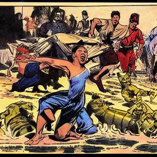 Image similar to a scene of the 1899 philippine-american conflict, comic art by john buscema