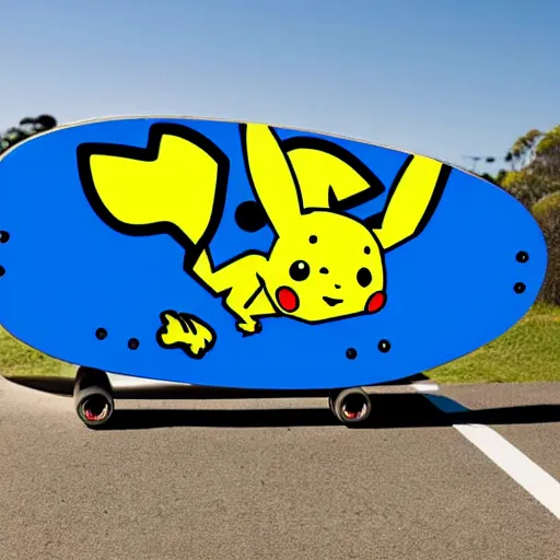 Prompt: a blue pikachu riding a skateboard in australia in daylight and there's a flying whale above
