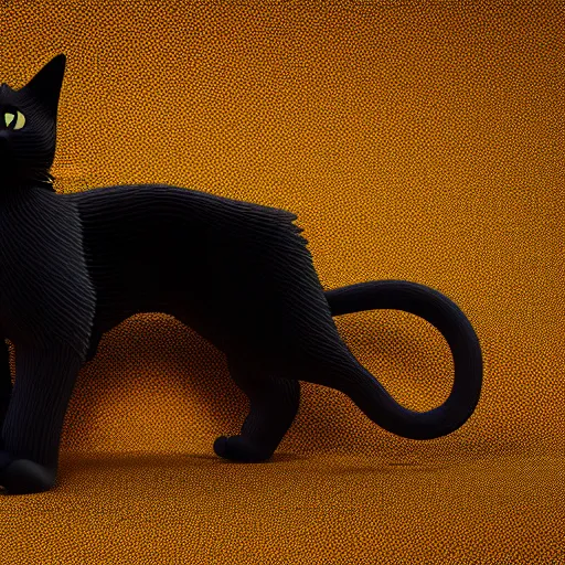 Image similar to a black cat with yellow eyes made out of legos, octane render, studio lighting