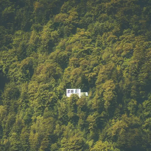 Image similar to sci fi nuclear containment buildings in a steep sided valley with trees and small office buildings, a sense of hope and optimism, birds overhead, stark light, day time, unsplash, national geographic, hd, high res