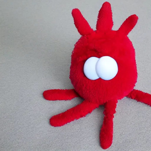 Image similar to adorable strawberry creature with multiple eyes plush toy