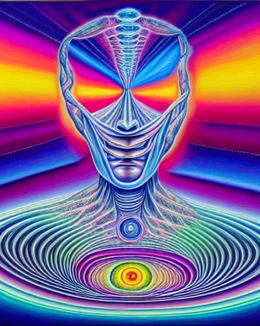 Image similar to super detailed hyperrealistic painting of the infinite cosmic galaxy liminal spacetime by alex grey