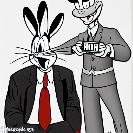 Image similar to bugs bunny as lee harvey oswald getting a mugshot taken