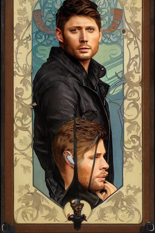 Prompt: a detailed matte portrait of an jensen ackles dressed dean in the gilmore girls, masterpiece, 8 k, art by alphonse mucha and greg rutkowski