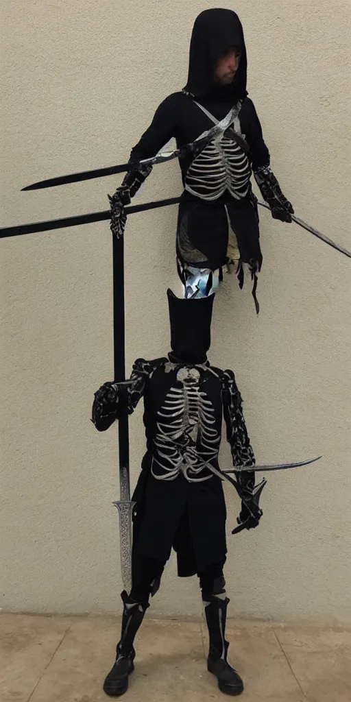 Prompt: long sword, black skeleton sword guard