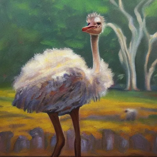 Prompt: oil painting zoo ostrich funeral