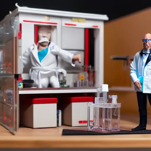 Prompt: albert hofmann wearing a lab coat in his laboratory, stop motion vinyl action figure, plastic, toy, butcher billy style