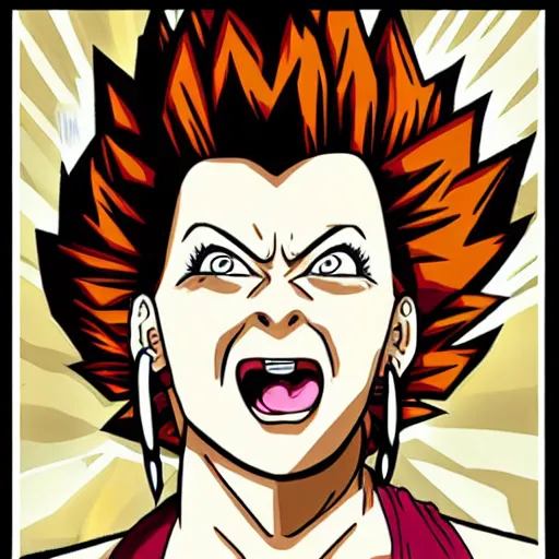 Image similar to portrait of lucille ball in the style of dragon ball z, super saiyain