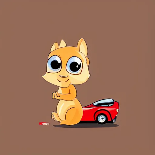 Prompt: Cute tiny squirrel driving a modern Ferrari Pixar style