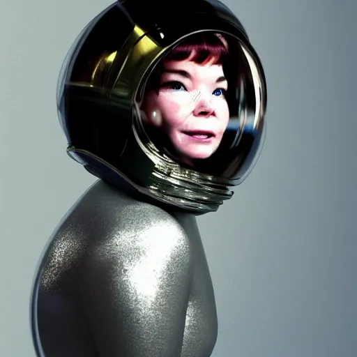 Image similar to bjork wearing astronaut helmet photorealistic, award winning photo