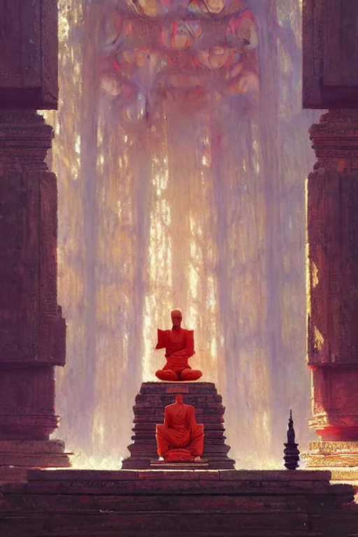 Image similar to temple. buddhism, impressionnisme, painting by greg rutkowski, artgerm, claude monet