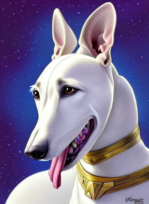 Image similar to cute star trek officer white greyhound, natural lighting, path traced, highly detailed, high quality, digital painting, by don bluth and ross tran and studio ghibli and alphonse mucha, artgerm