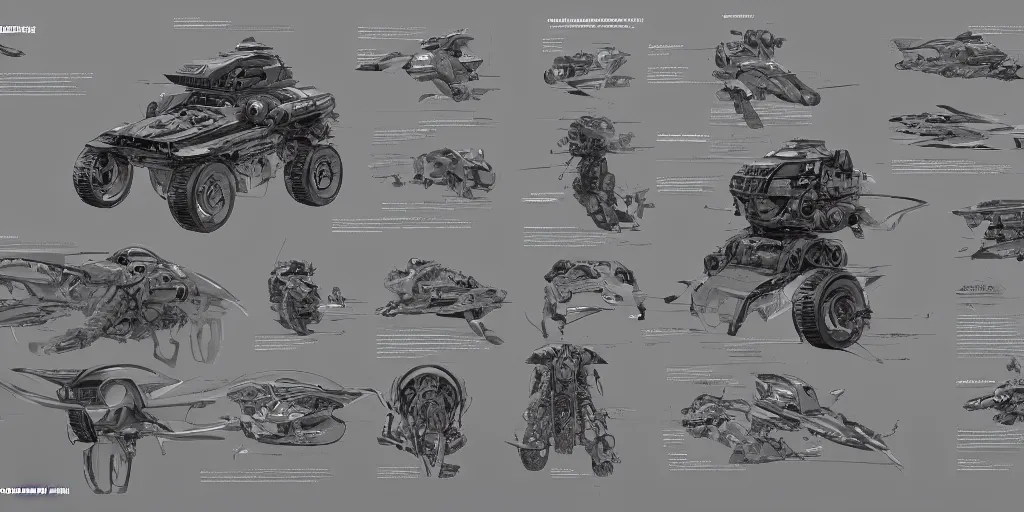 Image similar to sci fi vehicle design, character sheet, Moebius, Greg Rutkowski, Zabrocki, Karlkka, Jayison Devadas, Phuoc Quan, trending on Artstation, 8K, ultra wide angle, zenith view, pincushion lens effect