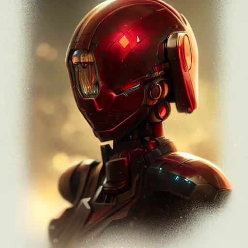 Image similar to cute red armored cyborg - girl by ross draws, long gold hair, yellow eyes, rtx reflections, octane render 1 2 8 k, extreme high intricate details by wlop, digital anime art by tom bagshaw, black shadows, stylized shading