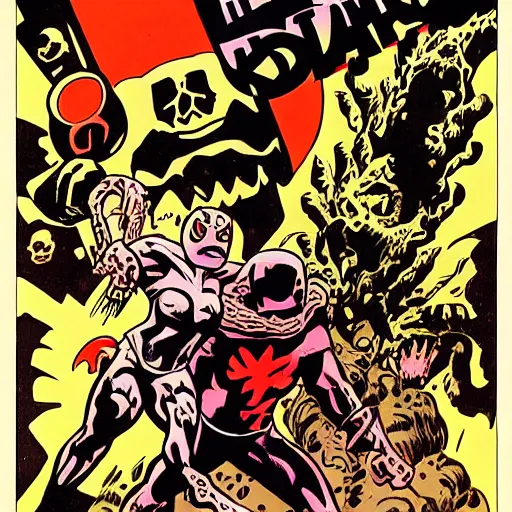 Prompt: the stage between life and death by mike mignola by jack kirby