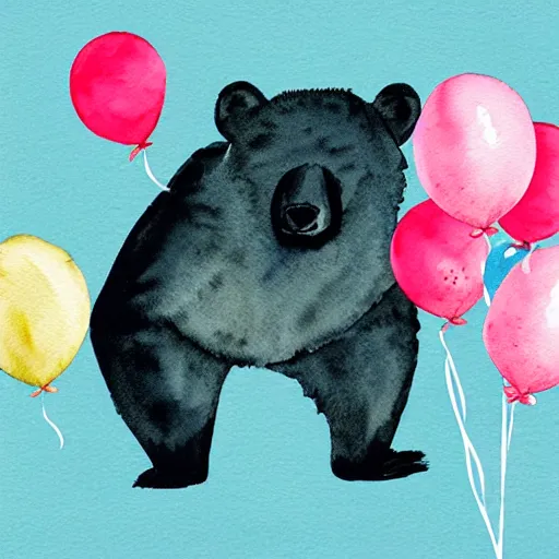 Image similar to watercolor animated bear holding birthday balloons