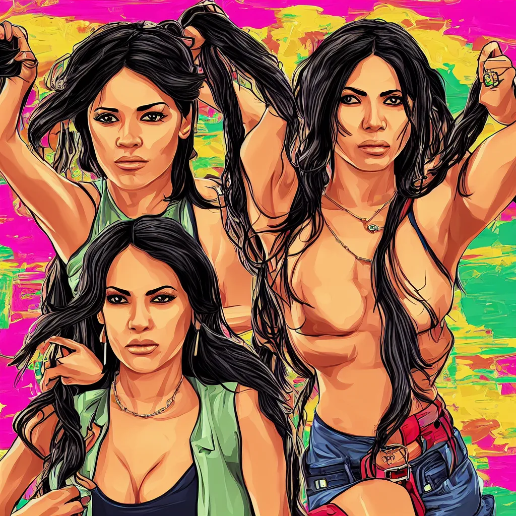 Image similar to a beautiful latina woman, in the style of gta san andreas art