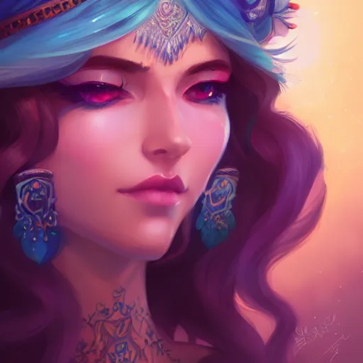 Prompt: a portrait of a beautiful gypsy, art by lois van baarle and loish and ross tran and rossdraws and sam yang and samdoesarts and artgerm and saruei, digital art, highly detailed, intricate, sharp focus, Trending on Artstation HQ, deviantart, unreal engine 5, 4K UHD image