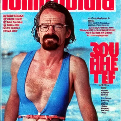 Image similar to Walter White on the cover of Swimsuit Illustrated (1985)