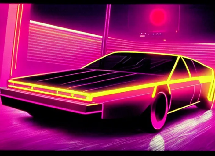 Prompt: knight rider, 1 9 8 2, futuristic style, ultra neon, synthwave, technology, daft punk