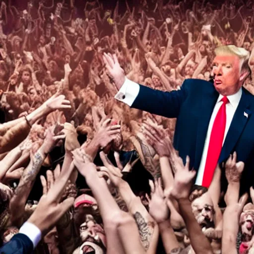 Image similar to Donald Trump in a mosh pit at a Slipknot concert