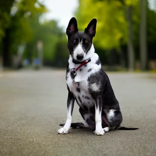 Prompt: Dog waiting patiently for his owner to finish work - stock photo