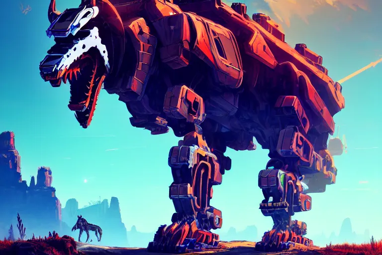 Image similar to wolf - tank machine mecanical creature robot of horizon forbidden west horizon zero dawn radiating a glowing aura global illumination ray tracing hdr fanart arstation by ian pesty and alena aenami artworks in 4 k