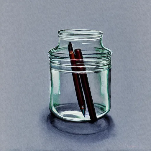 Prompt: a pen in a jar