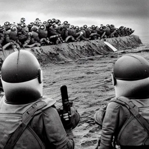 Image similar to “minions landing on D-Day, 4k, award winning”