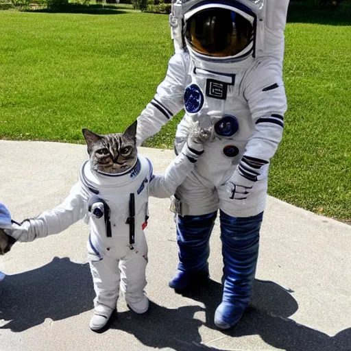 Prompt: cat astronaut shakes the hands with trump