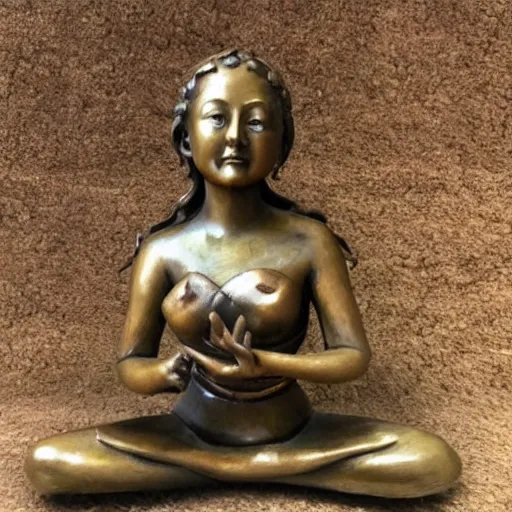 Image similar to realistic bronze statue woman holding lotus flower