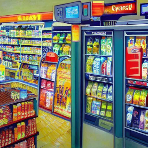 Image similar to impressionism cheapest convenience store robo - cashier