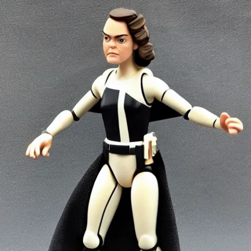 Image similar to daisy ridley, stop motion vinyl action figure, plastic, toy, very reflective, boris vallejo style