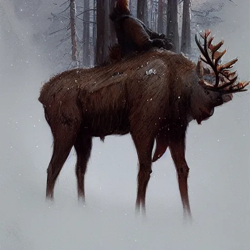 Prompt: mooseperson moosekin mooseman by greg rutkowski